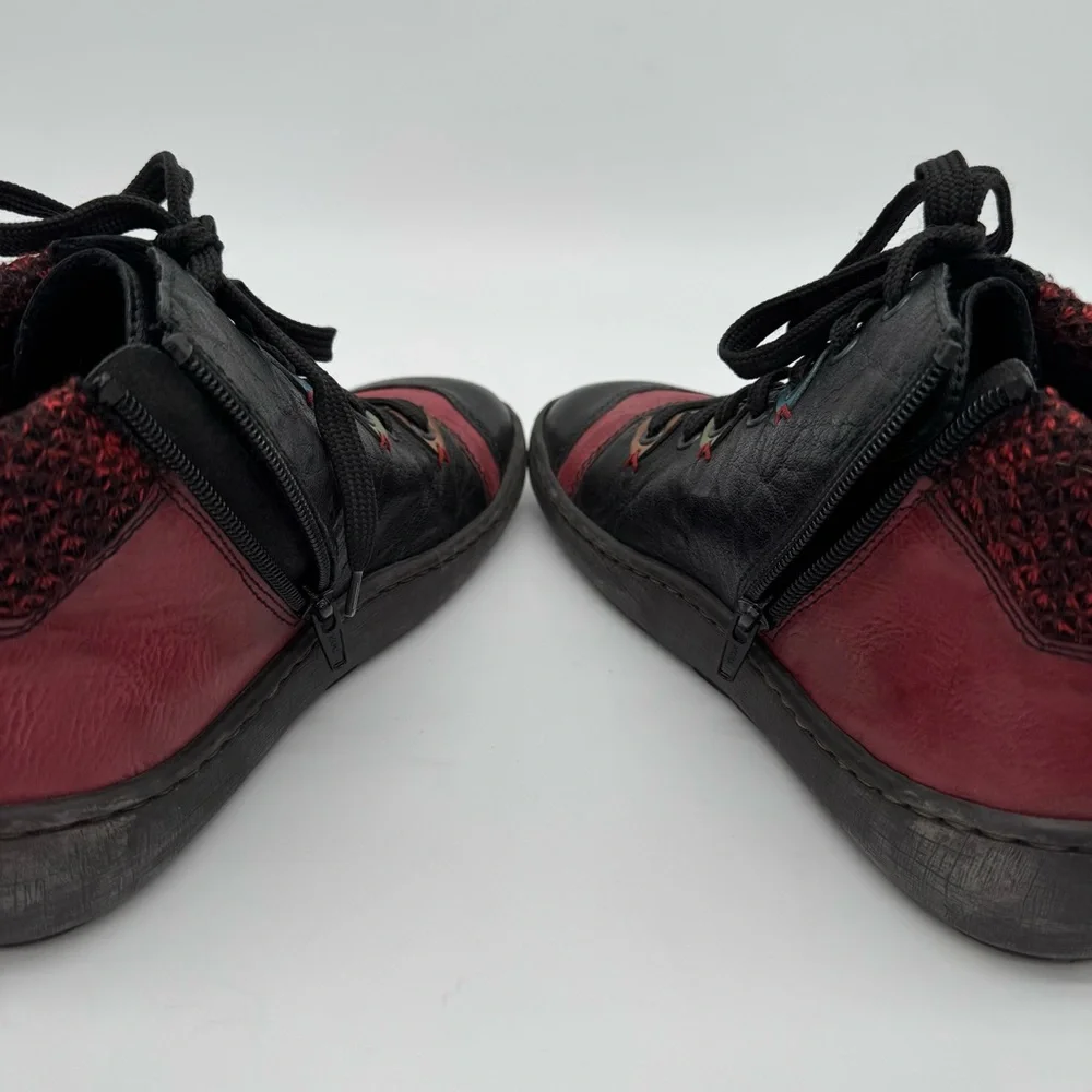 Rieker “Simona 30” Lace Up Leather Ankle Boot Black/Wine/Brandy Size EU 38/US 7 - Picture 12 of 14